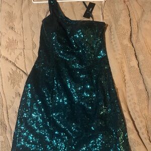 NWT Lulus Teal Sequin One-Shoulder Dress